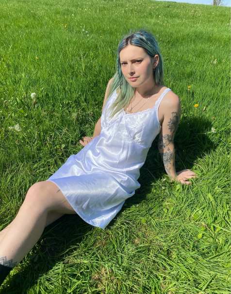 Vintage Size L satin lace mini slip dress in white - view 1