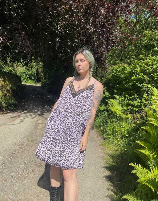 Vintage Size L satin leopard print mini slip dress in multi