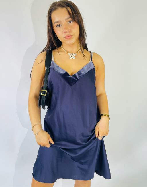 Vintage Size L Satin Mini Slip Dress in Purple