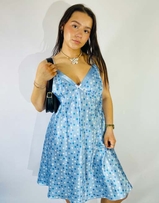 Vintage Size L Satin Polka Dot Mini Slip Dress in Multi