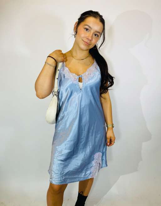  Vintage size l satin slip dress in blue in blue