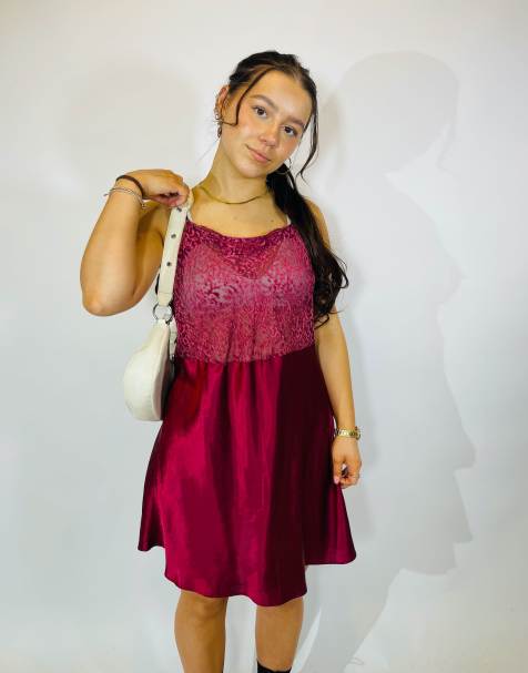 Vintage size l satin slip dress in red in red - view 1