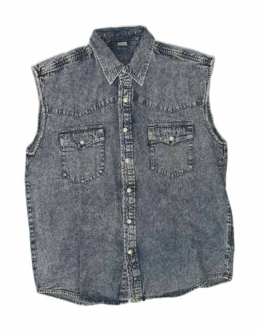 Vintage Size L Sleeveless Denim Shirt in Blue
