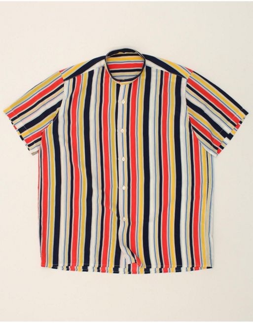 Vintage Size L Striped Short Sleeve See Through Shirt in Multicoloured