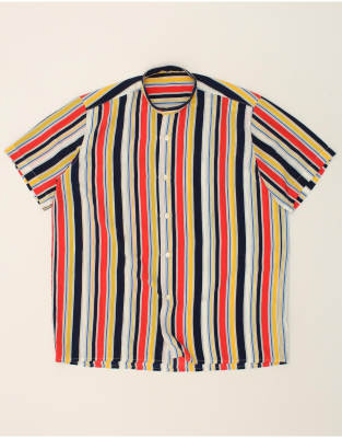 Vintage Size L Striped Short Sleeve See Through Shirt in Multicoloured