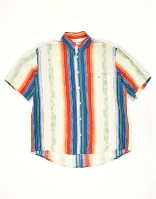 Vintage Size L Striped Short Sleeve Shirt in Multicoloured