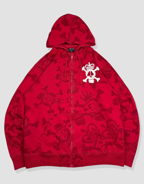 Vintage size L Stussy full-zip hoodie in red - view 1