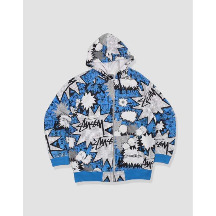 Vintage size L stussy hoodie in blue SpartimeShops aliceolivia long sleeved poodle print silk shirt item