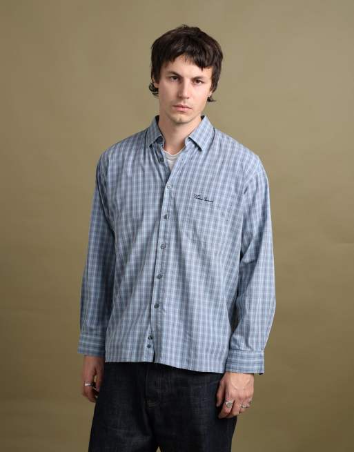 Vintage size L Thomas Burberry check shirt in light blue, 1 of 6