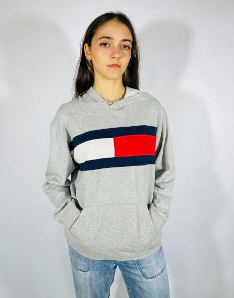 Vintage size l tommy hilfiger flag hoodie in grey - view 1
