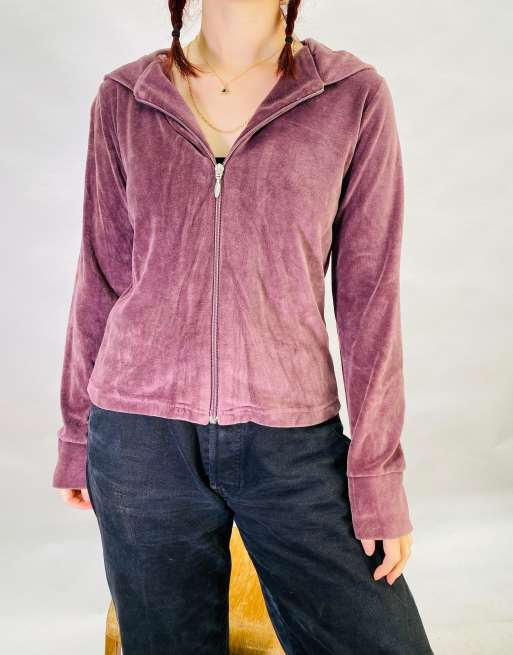Vintage Size L Velvet Hoodie in Purple