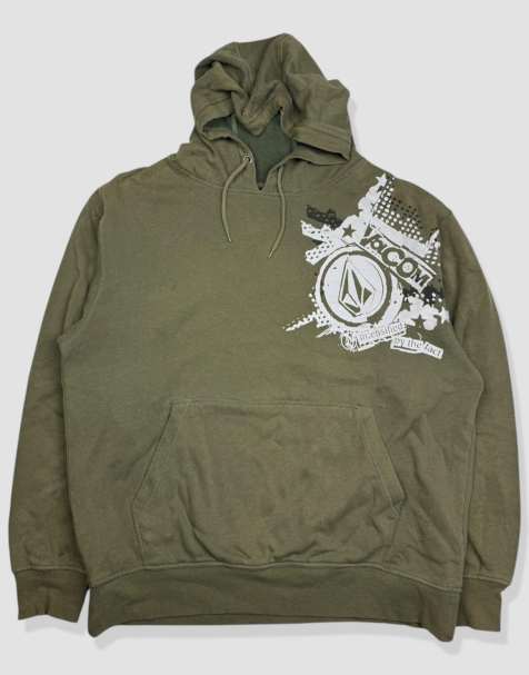 Vintage size L Volcom graphic hoodie in khaki - view 1