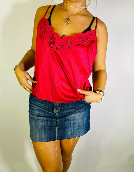 Vintage Size L Y2K Floral Cami Top In Hot Pink