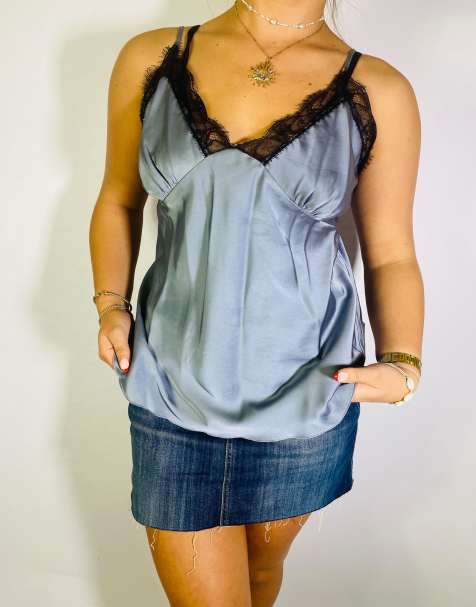 Vintage Size L Y2K Floral Lace Top In Silver - view 1
