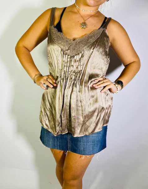 Vintage Size L Y2K Lace Cami Top In Brown - view 1