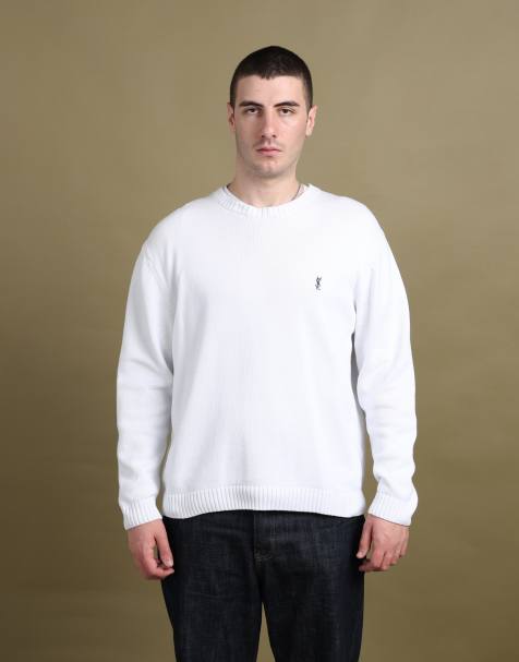 Vintage size L Yves Saint Laurent chunky knit jumper in white - view 1
