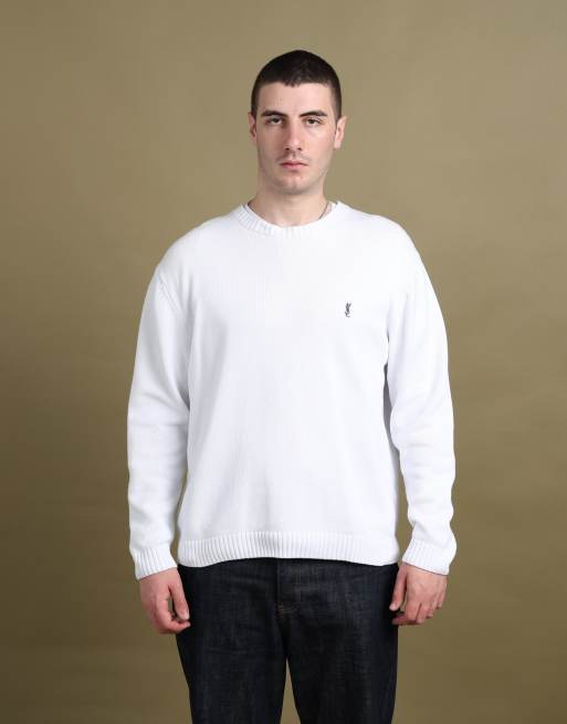 Vintage size L Yves Saint Laurent chunky knit jumper in white, 1 of 6