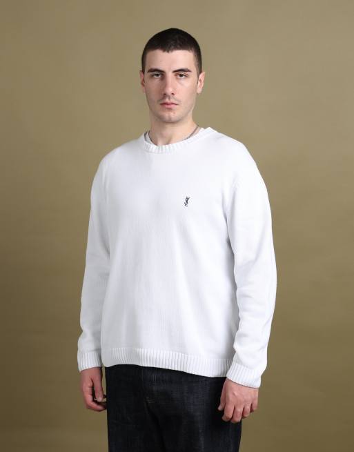 Vintage size L Yves Saint Laurent chunky knit jumper in white, 3 of 6