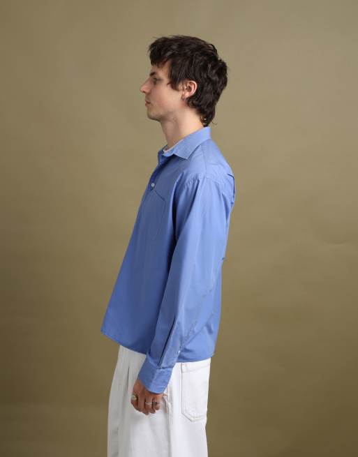 Vintage size L Yves Saint Laurent shirt in mid blue, 6 of 7