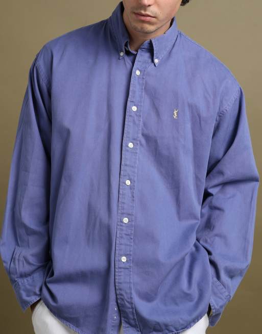 Vintage size L Yves Saint Laurent shirt in mid blue, 4 of 7