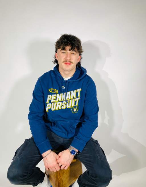 Vintage Size Large Pennant Pursuit Hoodie In Blue