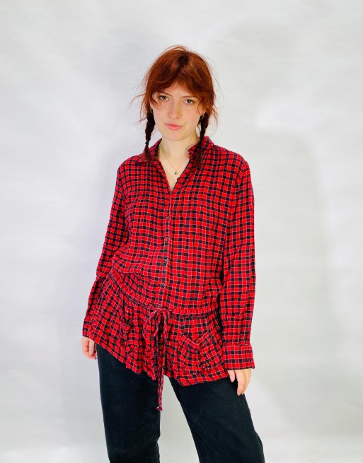 Vintage Size M Boho Pixie Flannel Shirt in Red