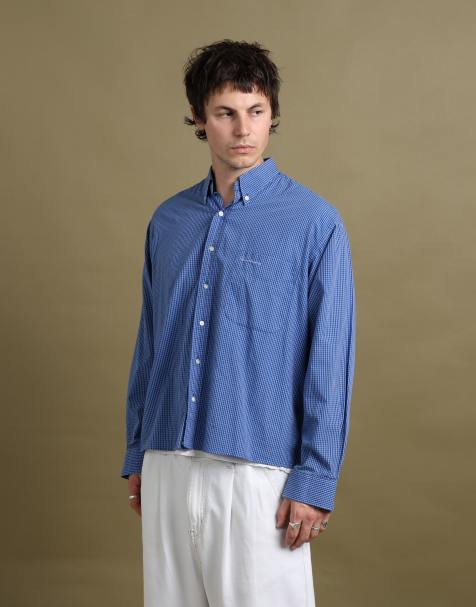 Vintage size M Burberry checked shirt in mid blue - view 1