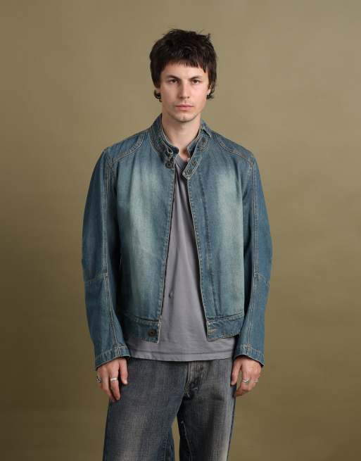 Vintage size M Burberry denim biker jacket in mid blue, 2 of 7