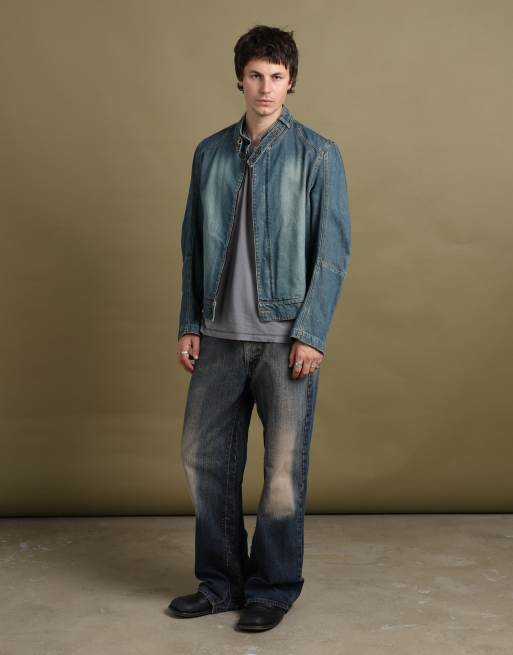 Vintage size M Burberry denim biker jacket in mid blue, 3 of 7