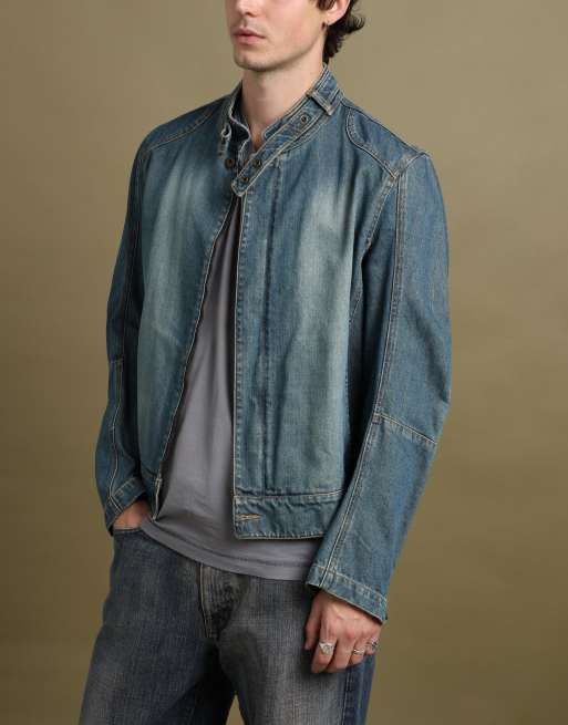 Vintage size M Burberry denim biker jacket in mid blue, 4 of 7