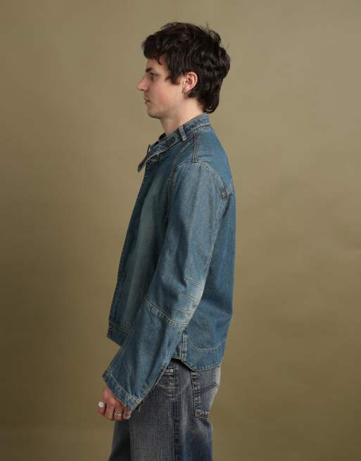 Vintage size M Burberry denim biker jacket in mid blue, 5 of 7