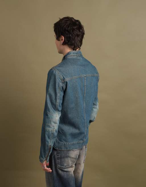 Vintage size M Burberry denim biker jacket in mid blue, 6 of 7