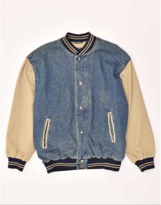 Vintage Size M Colourblock Denim Bomber Jacket in Blue