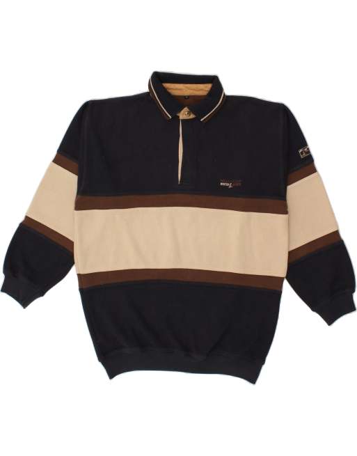Vintage Size M Colourblock Polo Neck Jumper Sweater in Black