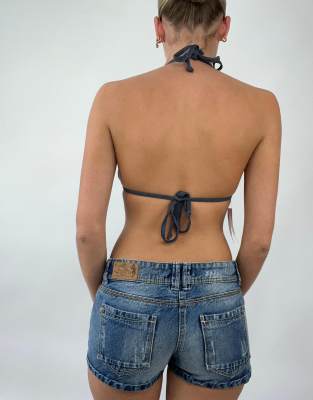 Vintage Size M denim patchwork bikini in blue