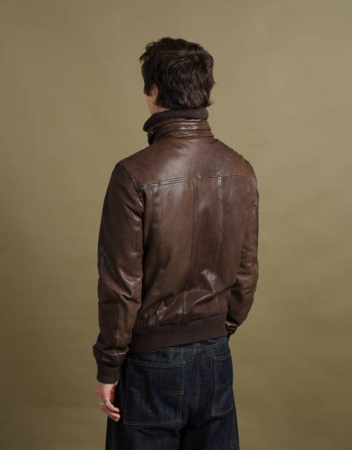 Vintage size M Dolce & Gabbana leather bomber jacket in brown, 6 of 7