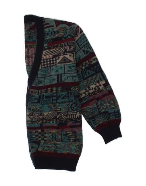 Vintage Size M Fair Isle Cardigan Sweater in Navy Blue, 3 of 4