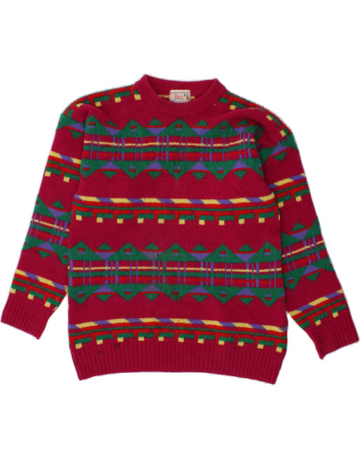 Vintage Size M Fair Isle Crew Neck Jumper Sweater in Red