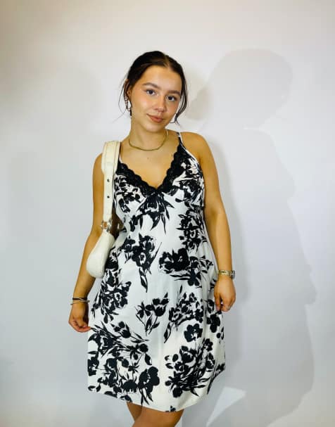 Vintage size m floral satin slip dress in multi in multi - view 1