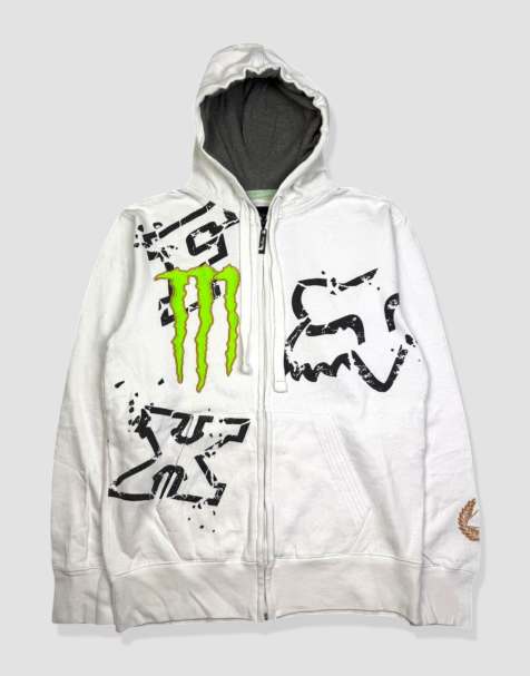 Vintage size M Fox Racing full-zip hoodie in white - view 1
