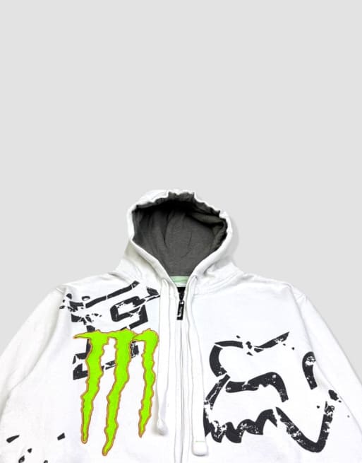 Vintage size M Fox Racing full-zip hoodie in white, 3 of 4