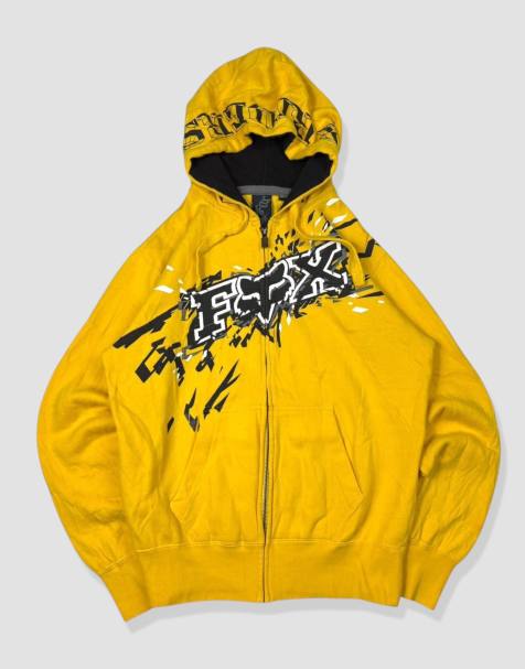 Vintage size M fox racing hoodie in yellow - view 1