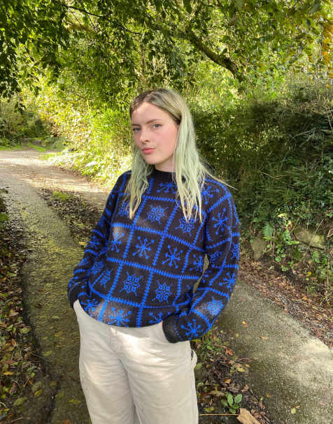 Vintage Size M Grandad Knitted Patterned Jumper in Multi - view 1