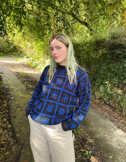 Vintage Size M Grandad Knitted Patterned Jumper in Multi