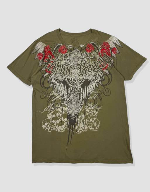 Vintage Size M Grunge Graphic T-Shirt in Khaki