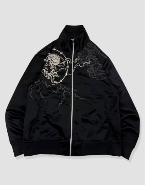 Vintage size M japanese embroidered track jacket in black - view 1