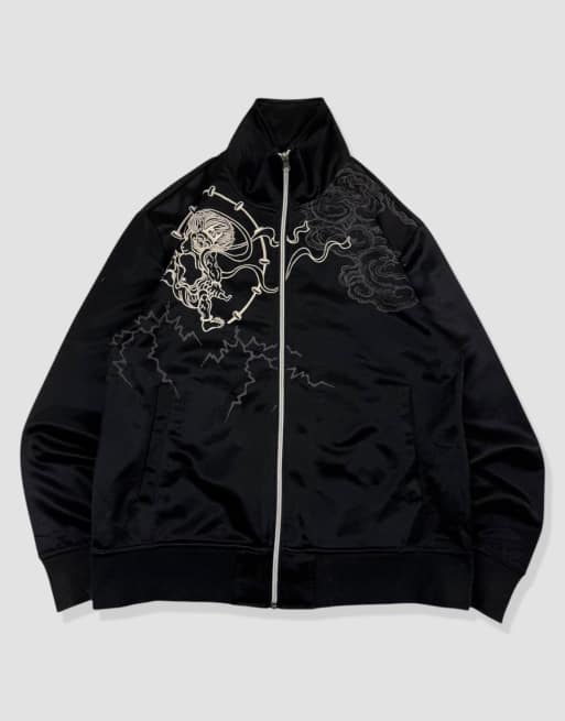 Vintage size M japanese embroidered track jacket in black