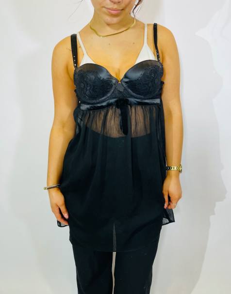 Vintage size m mesh lace babydoll top in black in black - view 1