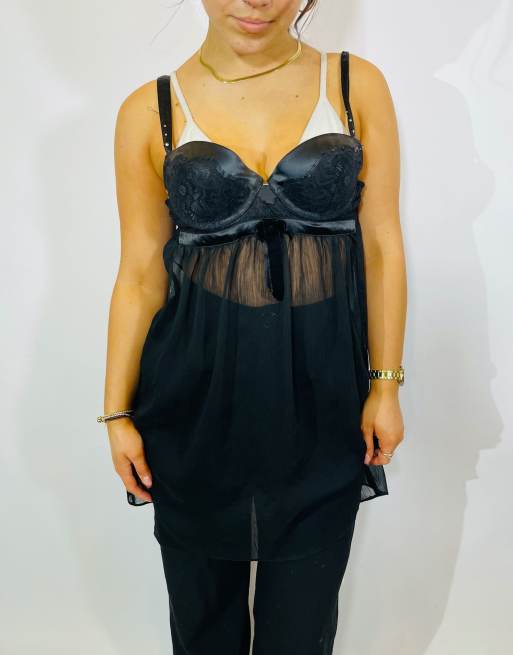  Vintage size m mesh lace babydoll top in black in black