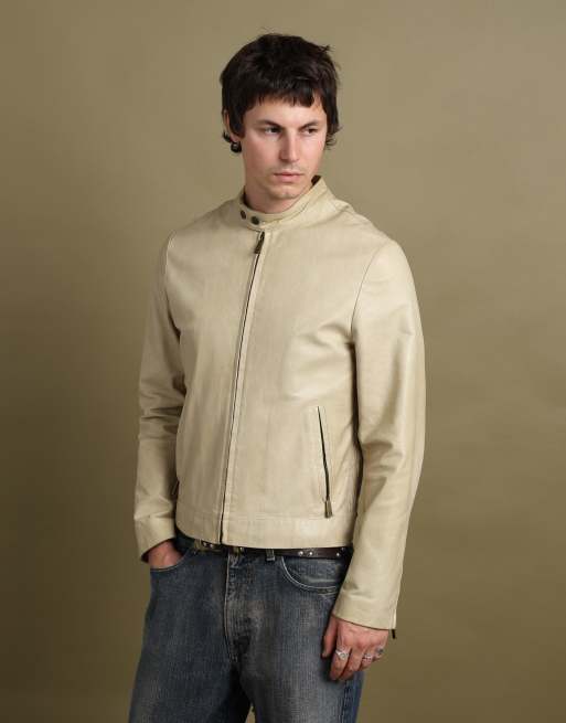Vintage size M Mulberry leather biker jacket in beige, 1 of 7